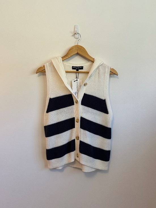 Central Park West Sweaters - Central Park West NWT Sleeveless Hooded Stripe Button Front Sweater | Size Large